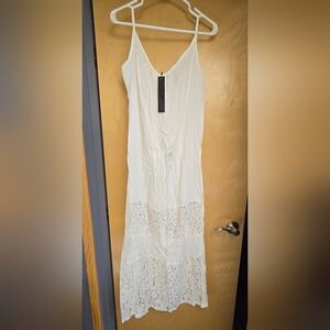 Comfy Strappy White Dress With Lace Accents